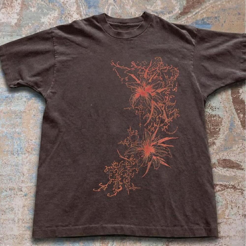 Brown & Red Floral Graphic Tee